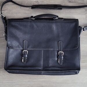 Roots Heritage Black Leather Messenger Bag Briefcase – Made in Canada